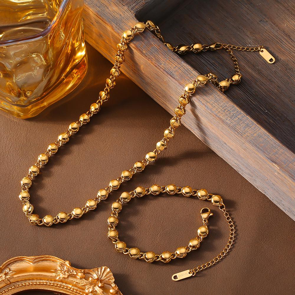 Elegant European & American Chain Necklace Bracelet Set - Copper Jewelry for Women