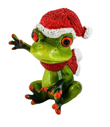 Christmas Frog Figurine In a Santa Hat