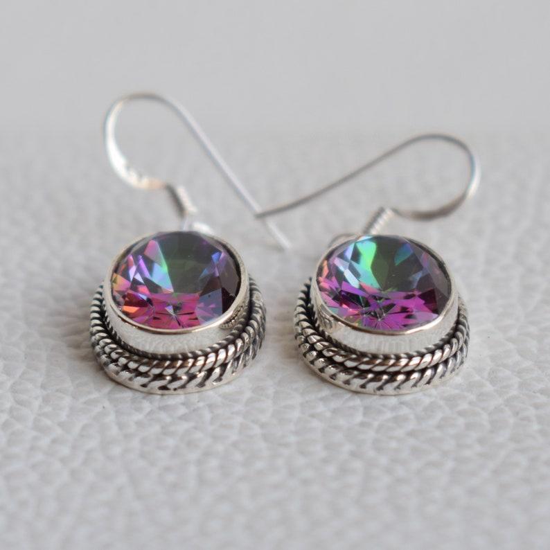 Mystischer Topas Handgefertigter Designer-Ohrring, für Frauen, 925er Sterlingsilber-Schmuck, Hochzeitsgeschenk-Ohrring, Ohrhänger