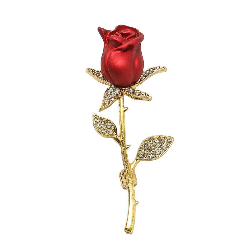 Creative Beautiful Rhinestone Rose Flower Brooches For Women Lady Elegant Flower Pin Summer Wedding Party Valentine'S Day Gift