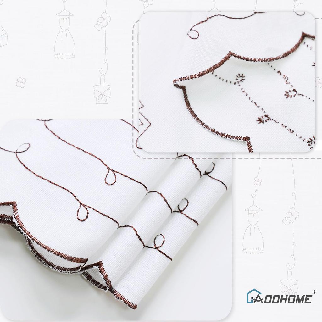 AooHome Cafe 80cm for Small Bath Privacy Room UV Energy Premium Slub Cotton Linen Cute Floral Mini Easy Installation Curtain, Long, Windows, Curtains,