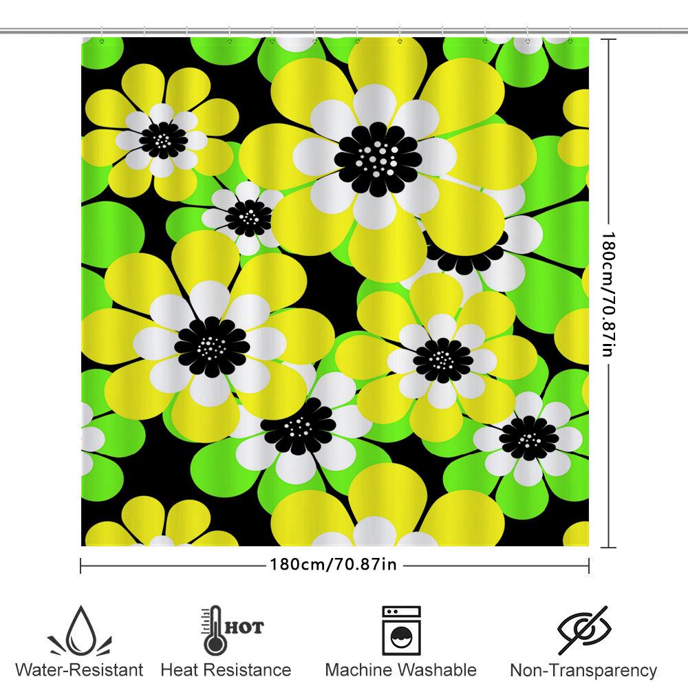 Bright Yellow White Black Floral Shower Curtain Bold Beautiful Bathroom Decor For Kids Bathrooms Modern Design Made With Eco-Fri