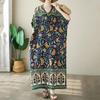 Krátký rukáv Plus Size Bavlna Satén Vintage Květinové Nové v Šatech pro Ženy Ležérní Volné Dlouhé Letní Šaty