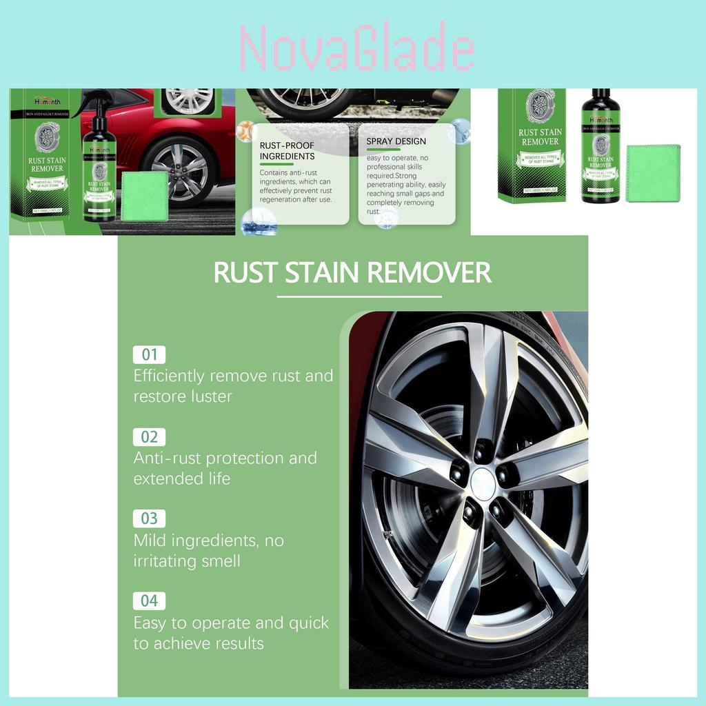 Homonth Nettoyant Roue Anti-Rouille Efficace Solution Nettoyante pour Roues Automobiles 100ml Avec Serviette