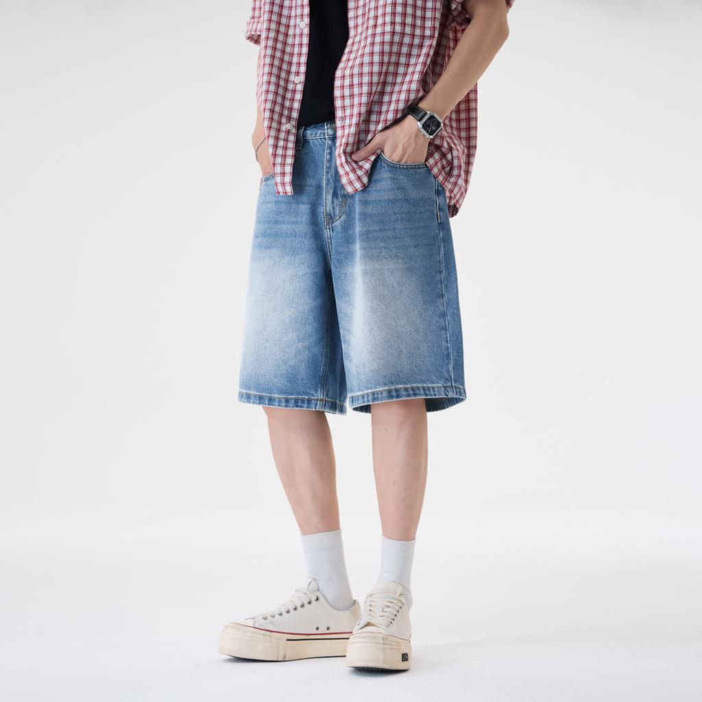 American Retro Washed Denim Shorts Men's Classic Blue Summer New Casual Versatile Fashion Trendy Five-point Pants Tide