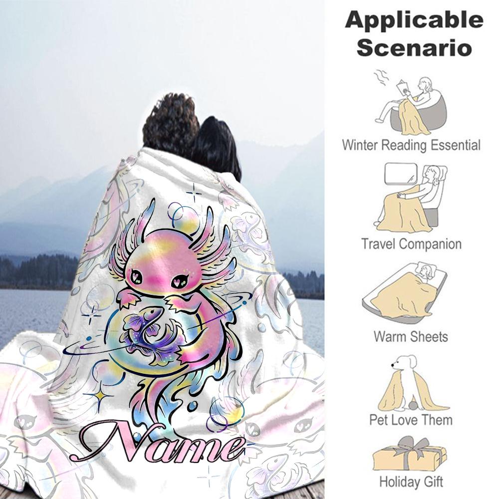 Pretty Pink Axolotls Personalized Name Blanket Throw Personalized Blanket Comfortable for Picnics Bed Couch Seaside for All Occasions