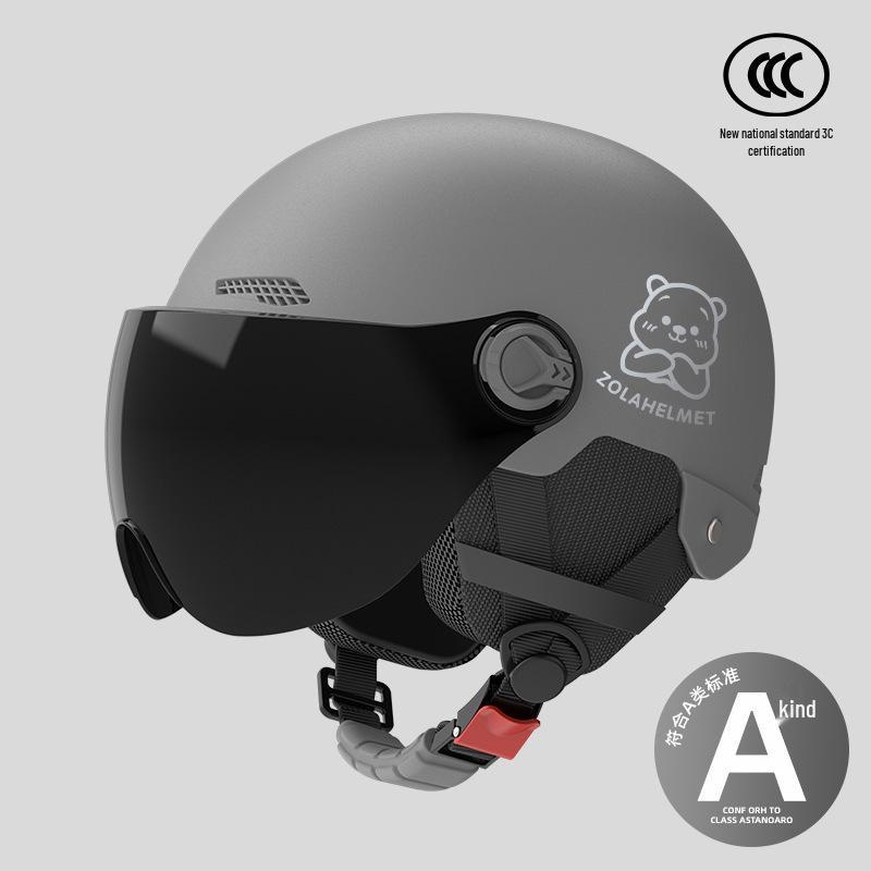 Women's Bear Head Electric Scooter Half Helmet with Sun and Ear Protection, Lightweight, Ventilated, and Warm for Winter.