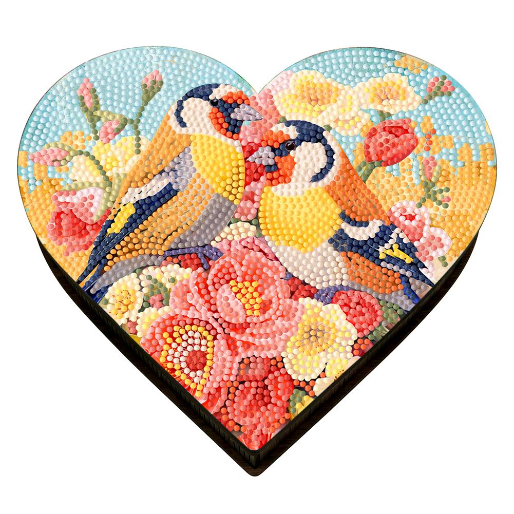 Wood Diamond Painting Jewelry Organizer Flower Bird Crystal Rhinestone Diamond Art Jewelry Case Heart Rose Tulip for Adults Kids