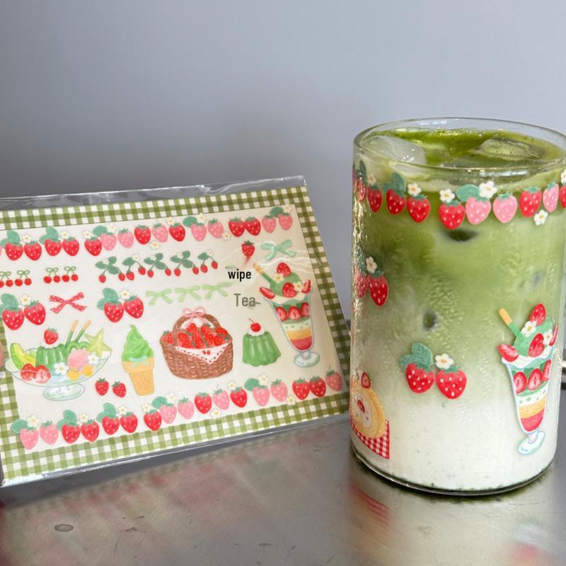 Cai Cai Xuan Matcha/Strawberry Shaved Ice Crystal Stickers - Salt-Style Girl DIY Journal Décor