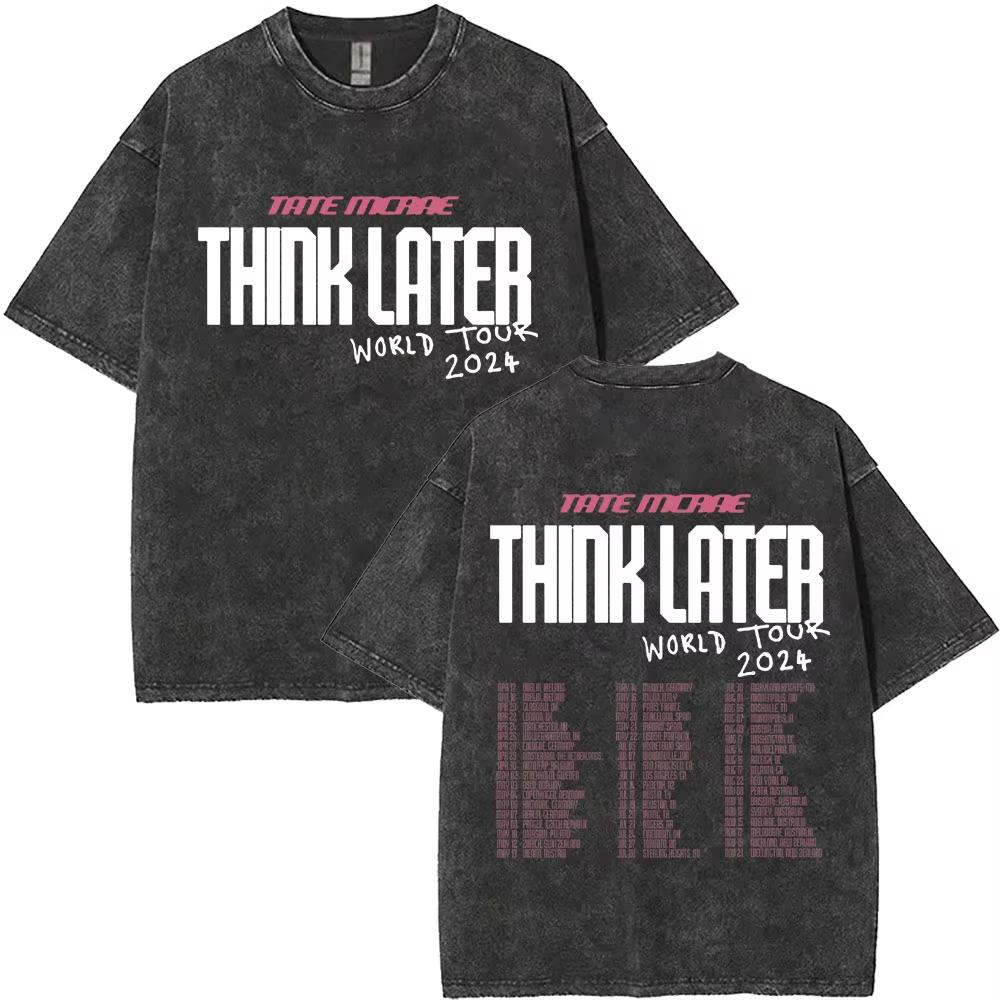 Gewaschenes Vintage Singer Tate Mcrae The Think Later Welttournee T-Shirt Herren Damen Modetrend Oversized T-Shirts Streetwear Unisex