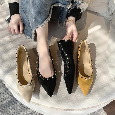 Inner Height Increase Temperament Pointed Willow Single Shoes Women's Shoes Spring and Autumn New Spring Apricot Gentle Commuting Ladyshoes