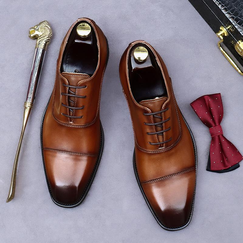Fashion Handmade First Layer Cow Leather Shoes Men Four Seasons Brand Formal Business Dress Genuine Leather Shoes for Gentleman