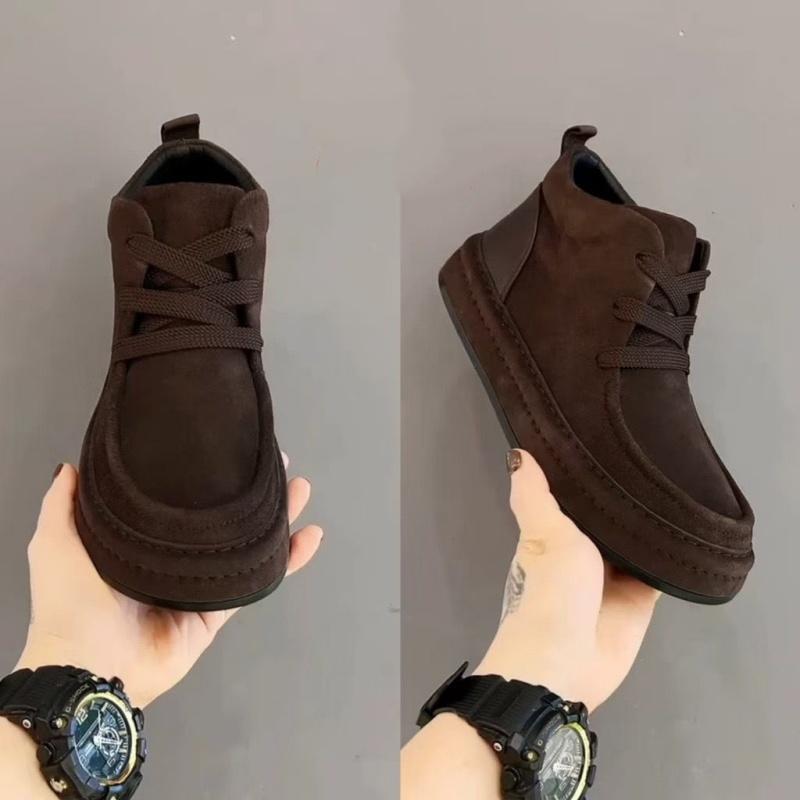 Fashion Mens Casual Cotton Shoes Comfortable Platform Ankle Boots Winter Suede Leather Board Shoes with Fur Man Walking Sneakers