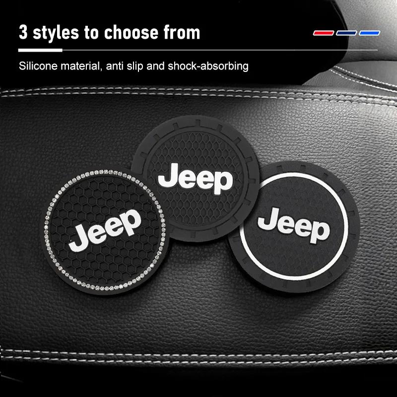 2Pcs Anti-Slip Silicone Car Cup Mat Anti-Noise Coasters Automotive Interior Accessories for Jeep Wrangler Grand Cherokee Compass AKT1