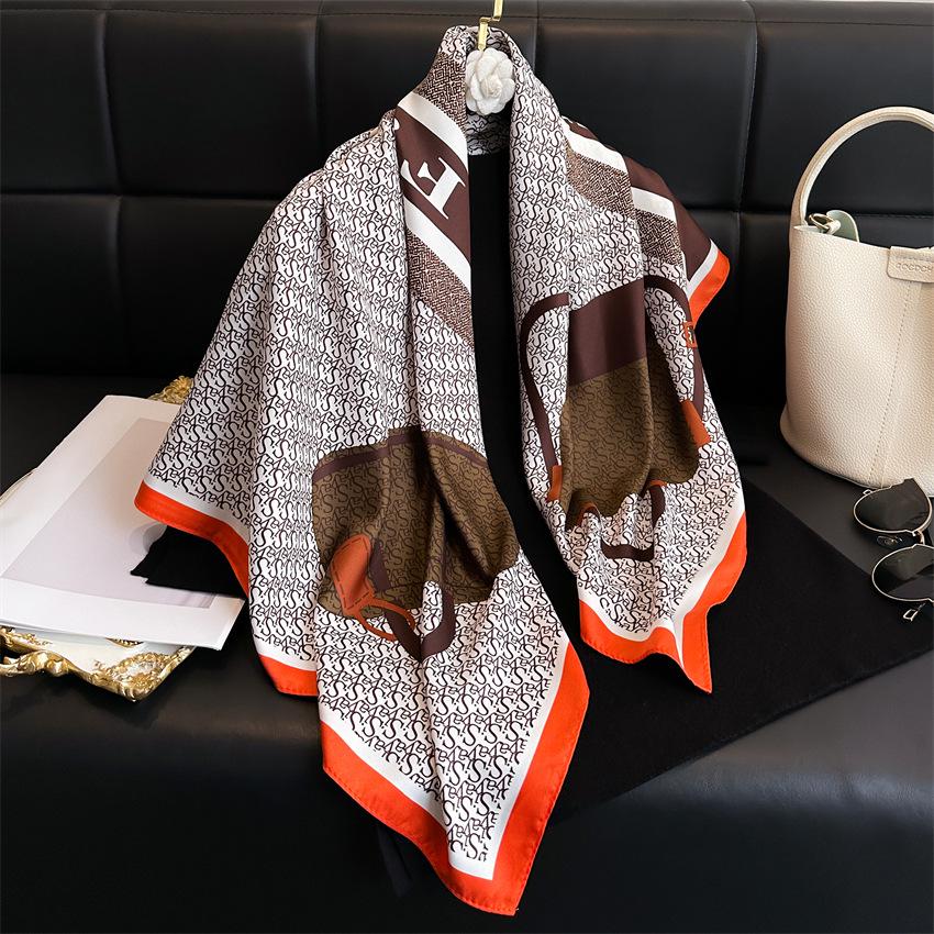 Women's Retro Twill Silk Scarf - 90cm Versatile Shawl for Travel & Sun Protection
