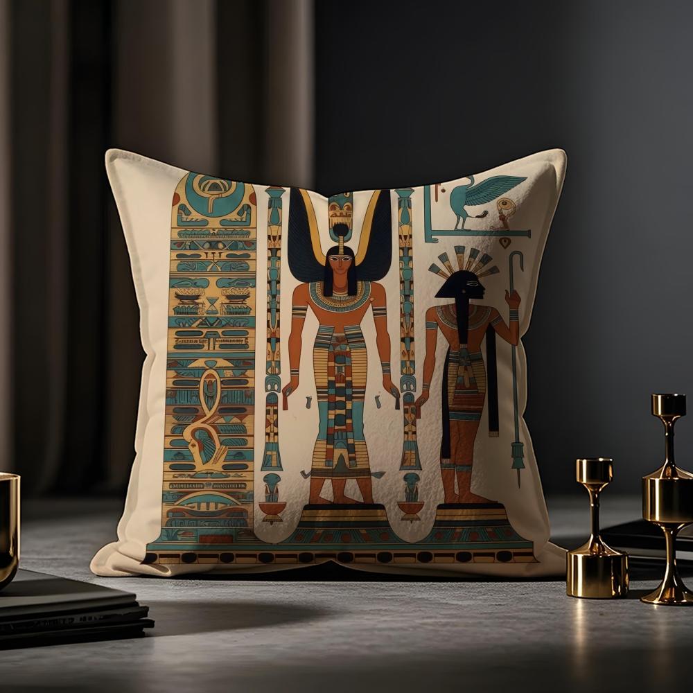 Egypt Pharaoh Cushion Cover Anti-dustmite Pillowcase Invisible Zipper Silky Short Plush Sofa Cushion Cover