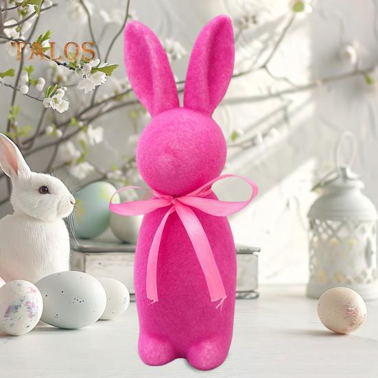 Easter Bunny Statue Freestanding Foam Rabbit Ornament Faux Moss Rabbit Flocked Bunny Figurine Centerpiece for Desk Mantel Dining Table