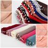 Women's Solid Chiffon Pearl Scarf, Elegant Beaded Hijab Shawl, Muslim Headscarf for Daily/Party