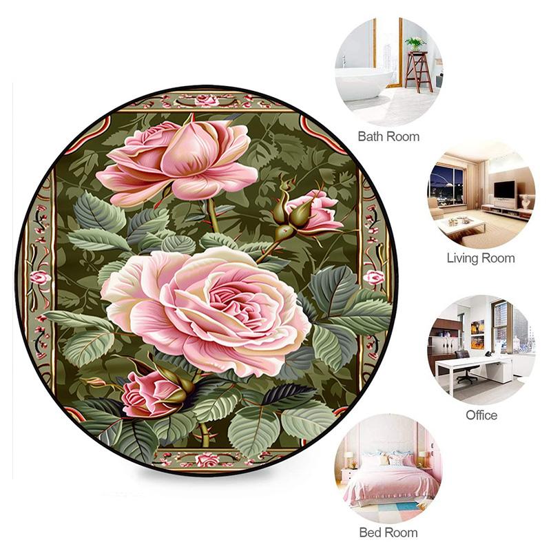 Rose Garden Elegance Round Rug Home Soft Decorative Anti Slip Yoga Table And Chair Mat Carpet Outdoor Floor Mat Carpet S5
