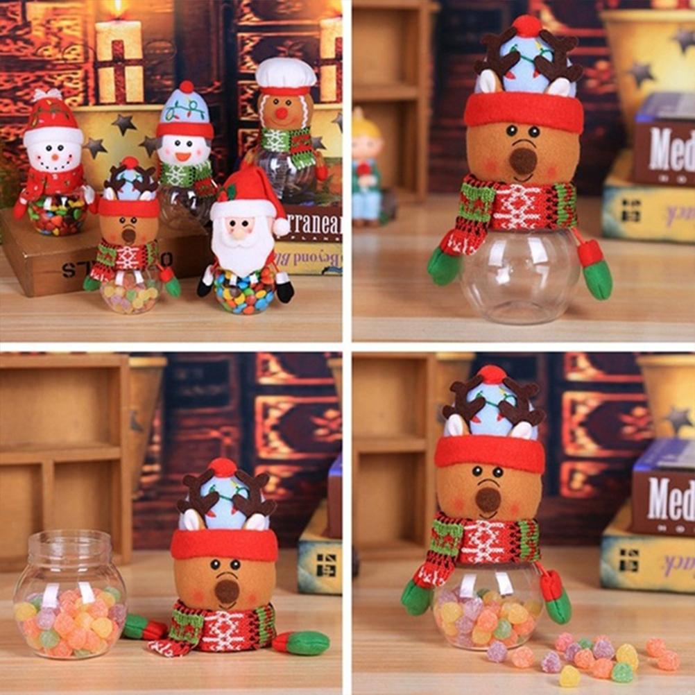 Cute Christmas Candy Storage Can Decor Gift Clear Plastic Candy Jar Gift Bottle Holder Xmas Decor