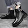 Men's short boots Winter Classic Quality Warm Style Office or business work Black thick soled high top leather shoes
