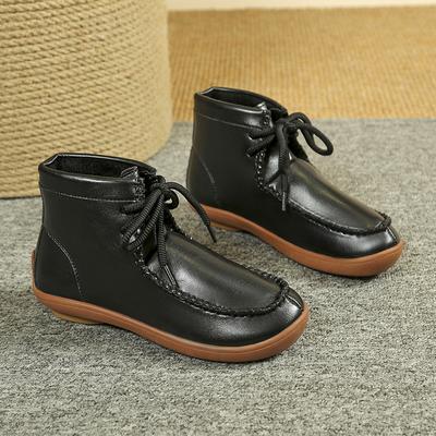 2024 Damen Einfarbige Flock Flache Stiefel Freizeit Schnürschuhe Weiche Sohle Boote Bequeme Leichte Rutschfeste Stiefeletten