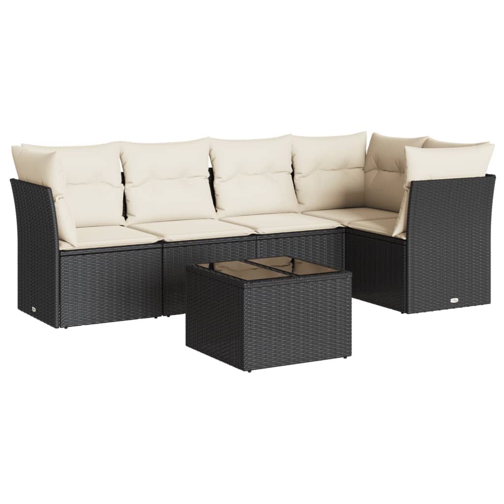 Vidaxl 6-Cz. Set di Mobili da Giardino con Cuscini, Polyrattan Nero