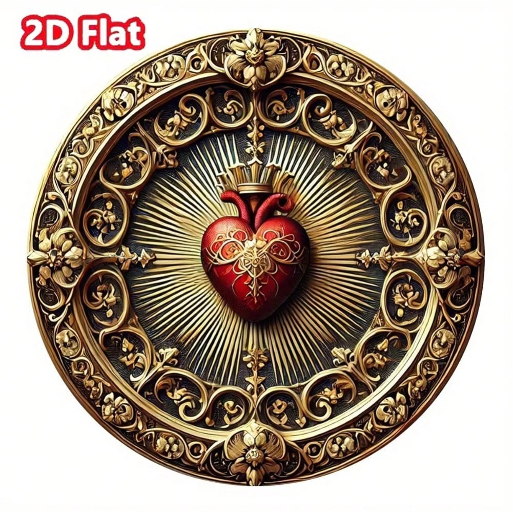 Brand 2D Vintage Sacred Heart Tin Wall Art Golden Red Religious Decor Spiritual Gift 20x20