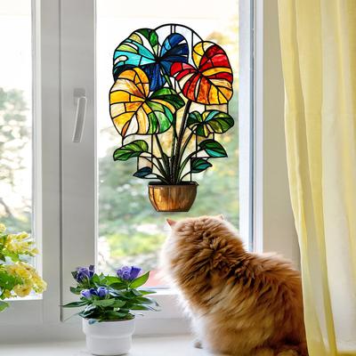 Креативні розписні горшкові рослини з листям, що нагадує панцир черепахи, для балкона, скляних вікон, прикраси дому. Статичні наклейки на вікна