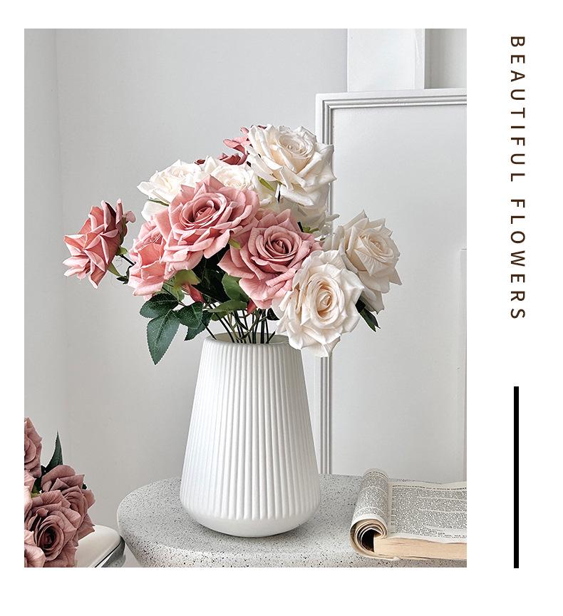 7-Head Ruffled Cappuccino Rose Bouquet - Vintage Artificial Flowers for Home or Wedding Decor