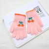 Girls' Winter Cherry Heart Gloves - Cute, Warm, Cold-Proof Five-Finger Gloves for Kids.