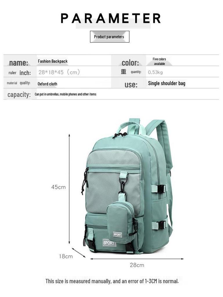Spacious Korean-Style Unisex Backpack with Pencil Case for Elementary & Middle School Students