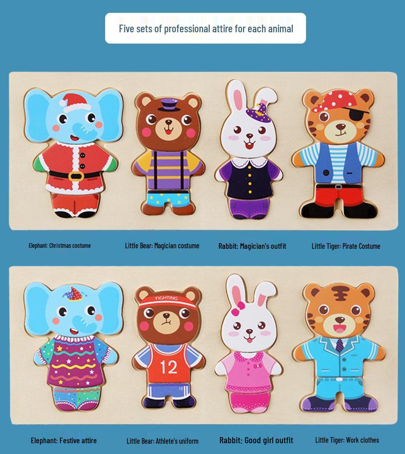 Wooden Animal Dress-Up Puzzle: Bear Changing Clothes Toy for 3-6 Year Olds