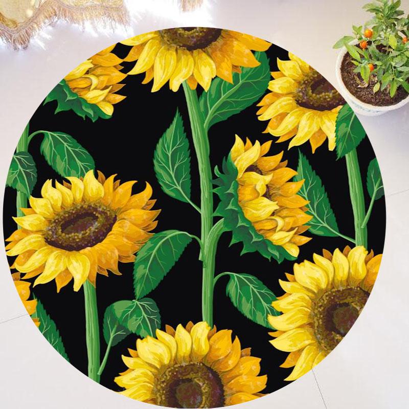 Chic You Are My Sunshine Sunflower Round Rug Living Room Bedroom Modern Floral Rug Floor Mat Chair Home