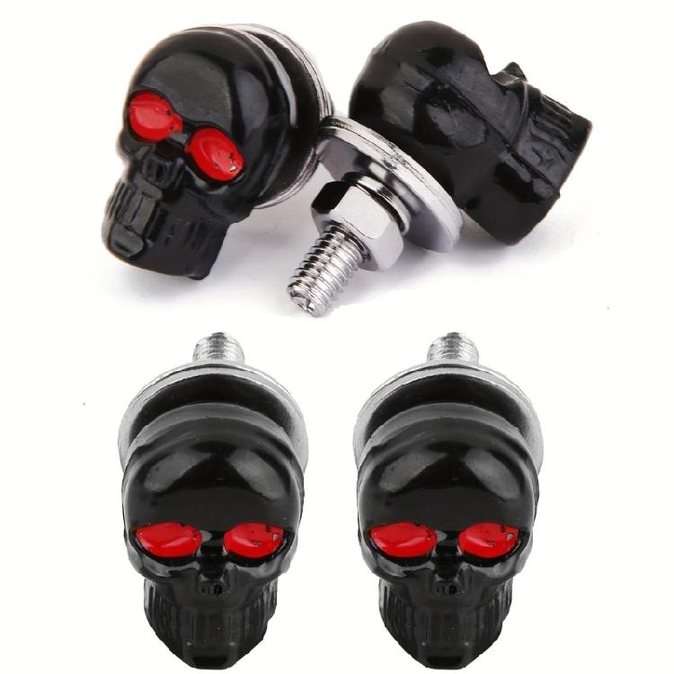 Totenkopf Kennzeichenschrauben für Auto Motorrad Kunststoffkörper und Edelstahlschraube 1/4'' Befestigungskappe Schraube