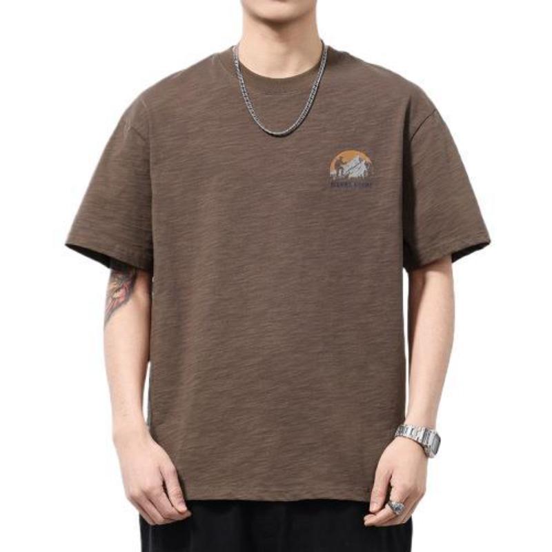 

230 г Текстура бамбукового узла Вязаная Ретро Японская Универсальная Мужская футболка с коротким рукавом Короткий рукав 4XL