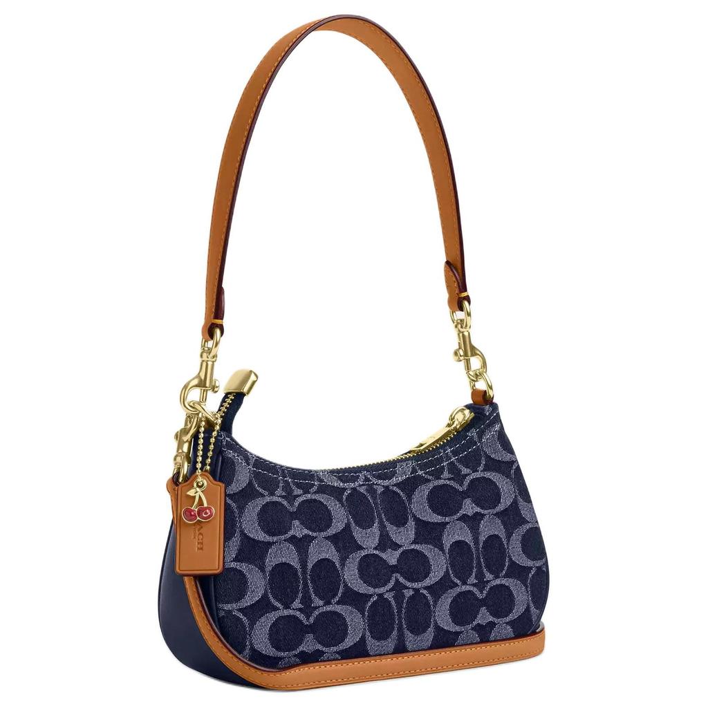 Coach Teri 20 Chiusura Superiore con Zip Stampa del Marchio Tessuto e Ecopelle Borsa a Spalla Piccola da Donna Blu Denim CY735-IMXIA