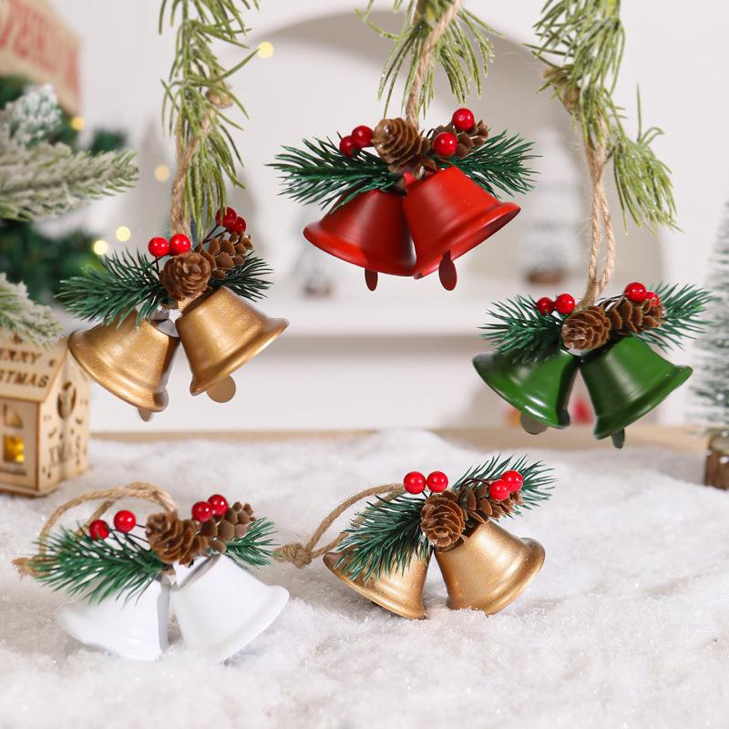 Christmas bell pendant creative metal bell pine cone Christmas decoration pendant double bell