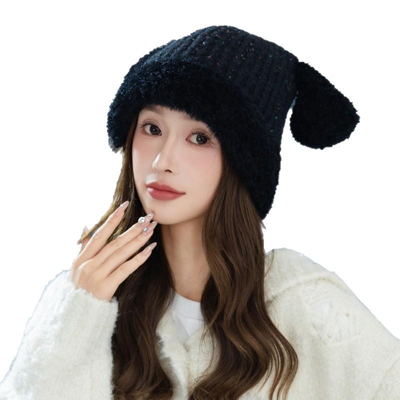 All Match Colorful Dotted Short Eared Rabbit Plush Hat with Autumn and Winter Sweet and Cute Warm Basin Hat Outdoor Cold Proof Ear Protection Hat