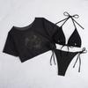 Rétro Américain Coton Court Hot Girl Bikini Femme Imprimé T-shirt Manches Courtes