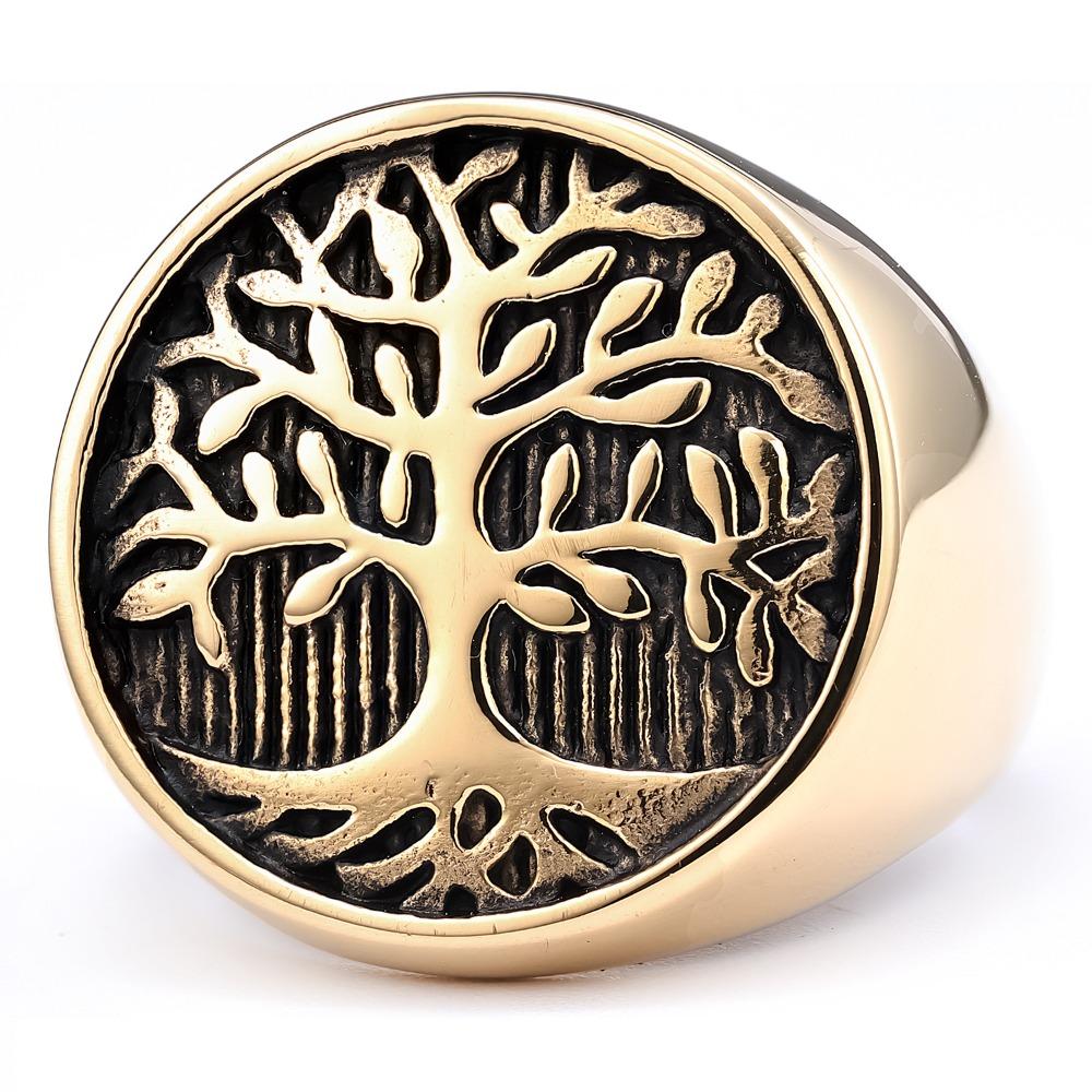 316 Titanium Steel Tree of Life Ring for Men Vintage Leaf Design Durable Titanium Band