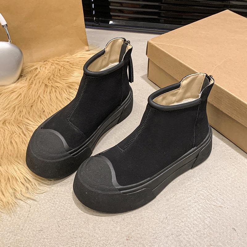 Platform Suede Flats Ankle Snow Boots Women Warm Plush Cotton Mid Heels Shoes Brand Winter Fad Trend Cozy Chelsea Botas Mujer