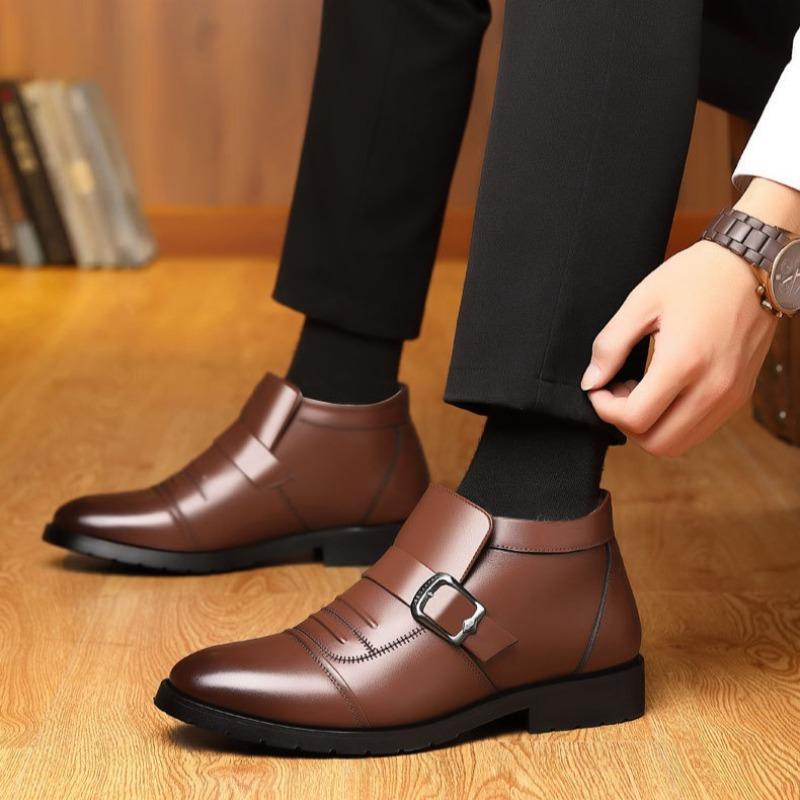 Mode Winter Herren Lederstiefel Mode Business Casual Lederschuhe Dickes Plüsch Warm Schneestiefel für Herren Winter Knöchel Baumwollstiefeletten