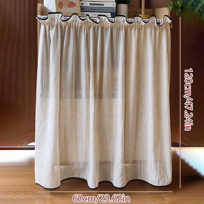 Short Kitchen Curtains Half Window Black Trim Beige Striped Sheer Voile Japanese Style Privacy Partition for Home Cafe Curtains