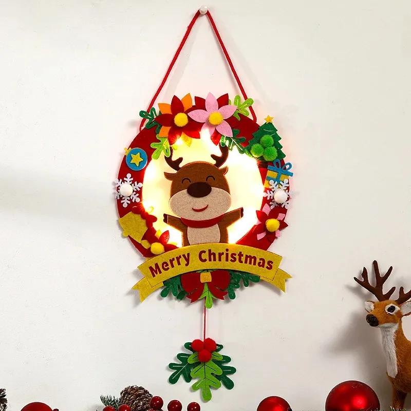 Glowing Kids DIY Christmas Wreath Handmade Lighted LED Holiday Decoration Christmas Tree Ornament Gift Classroom Christmas Craft