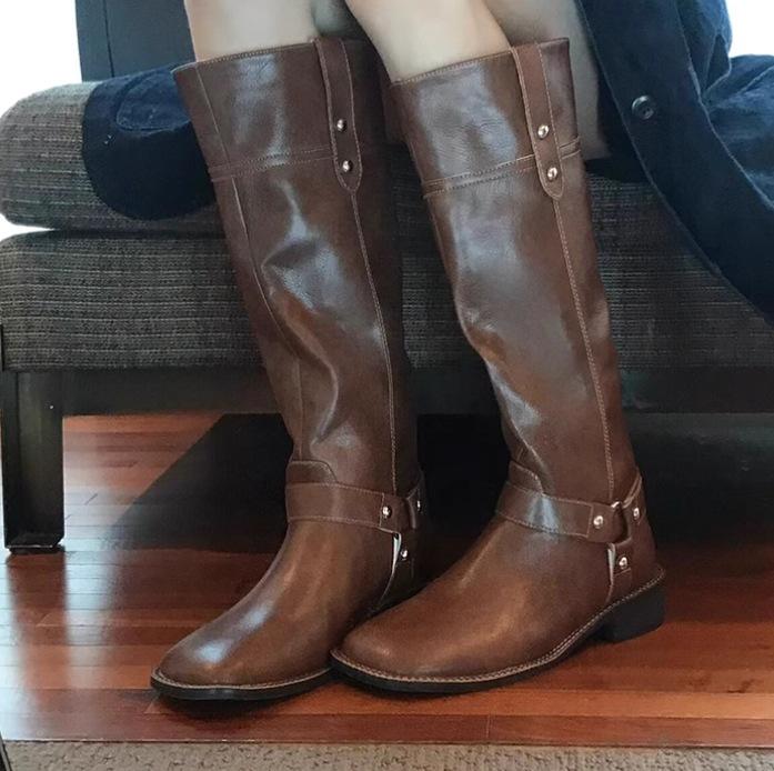 

Early autumn boots children 2025 new Maillard brown retro knight boots square head tall western cowboy boots 34 коричневый