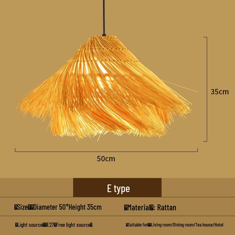 Bamboo Woven Pendant Light - Japanese Lantern for Dining, Restaurant, or Tea Room. Rattan Straw Hat Lampshade with New Chinese Art Design.