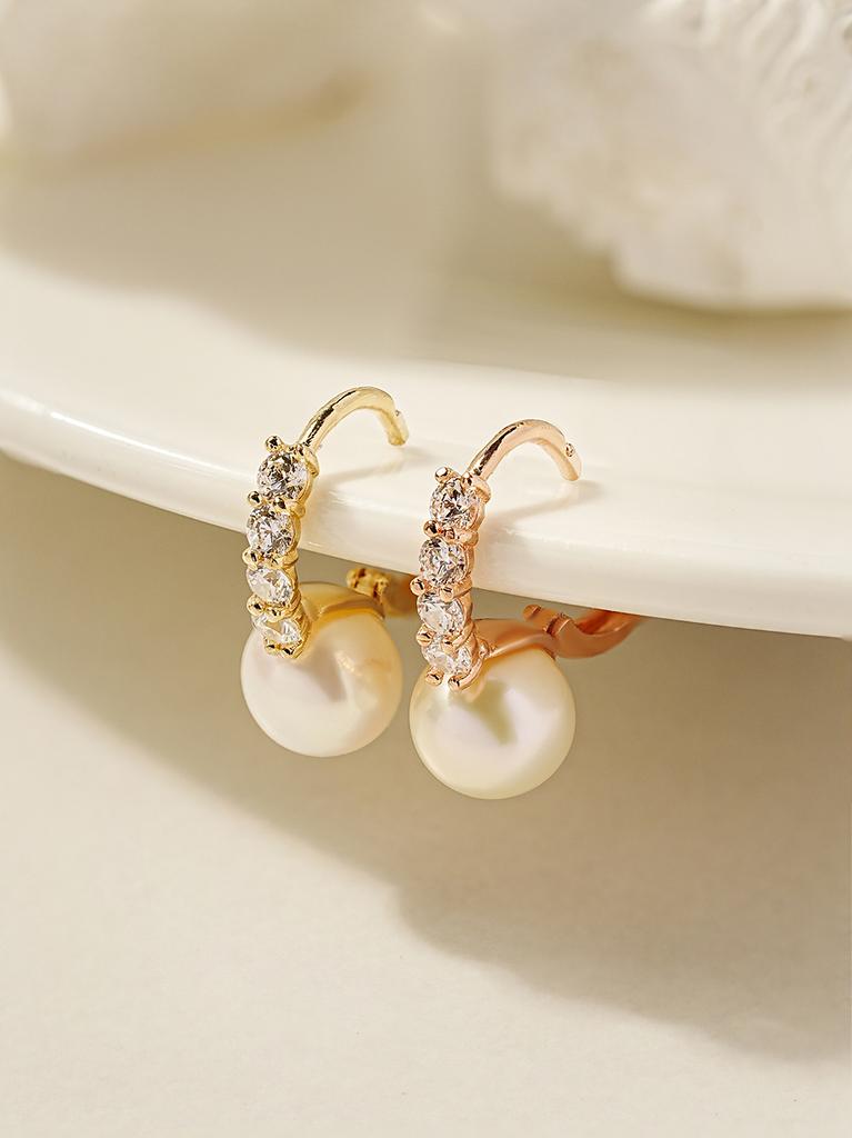 Minimalpiercing 14K 18K Cubic Freshwater Pearl One-Touch Ring Earrings
