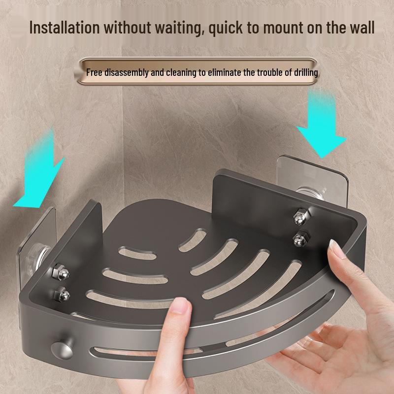 Punch-Free Wall-Mounted Bathroom Corner Shelf and Towel Rack