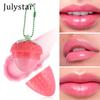 Strawberry Shaped Color Changing Lip Balm Ball, Magic Temperature Reactive Pink Lip Glow with Keychain Chain, Hydrating Moisturizing Lip Care Balm